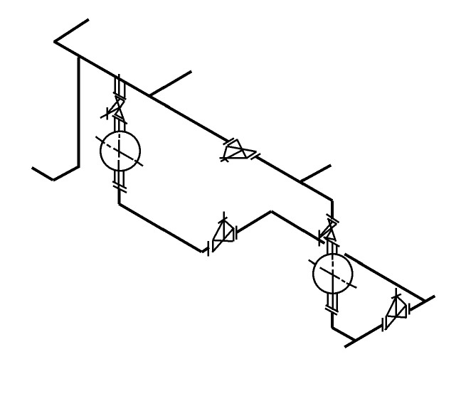 不同重疊和交叉的多路管道的平面圖,立面圖和軸測圖畫法見