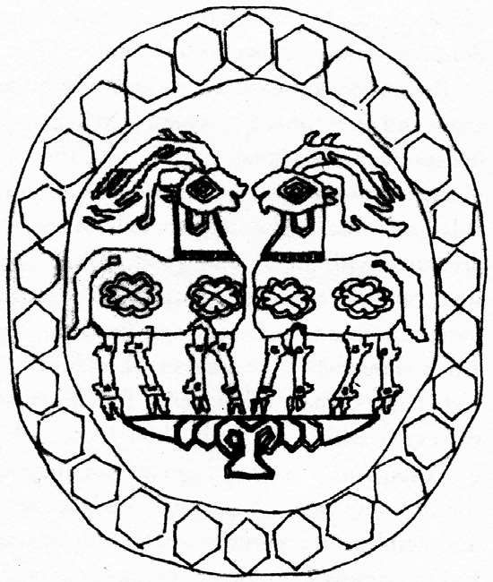 (一幅佛教经幡上的图案,大英博物馆,藏品号mas862.a,作者绘)