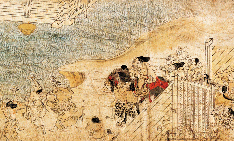 图为《信贵山缘起绘卷》中追逐飞钵的画面.